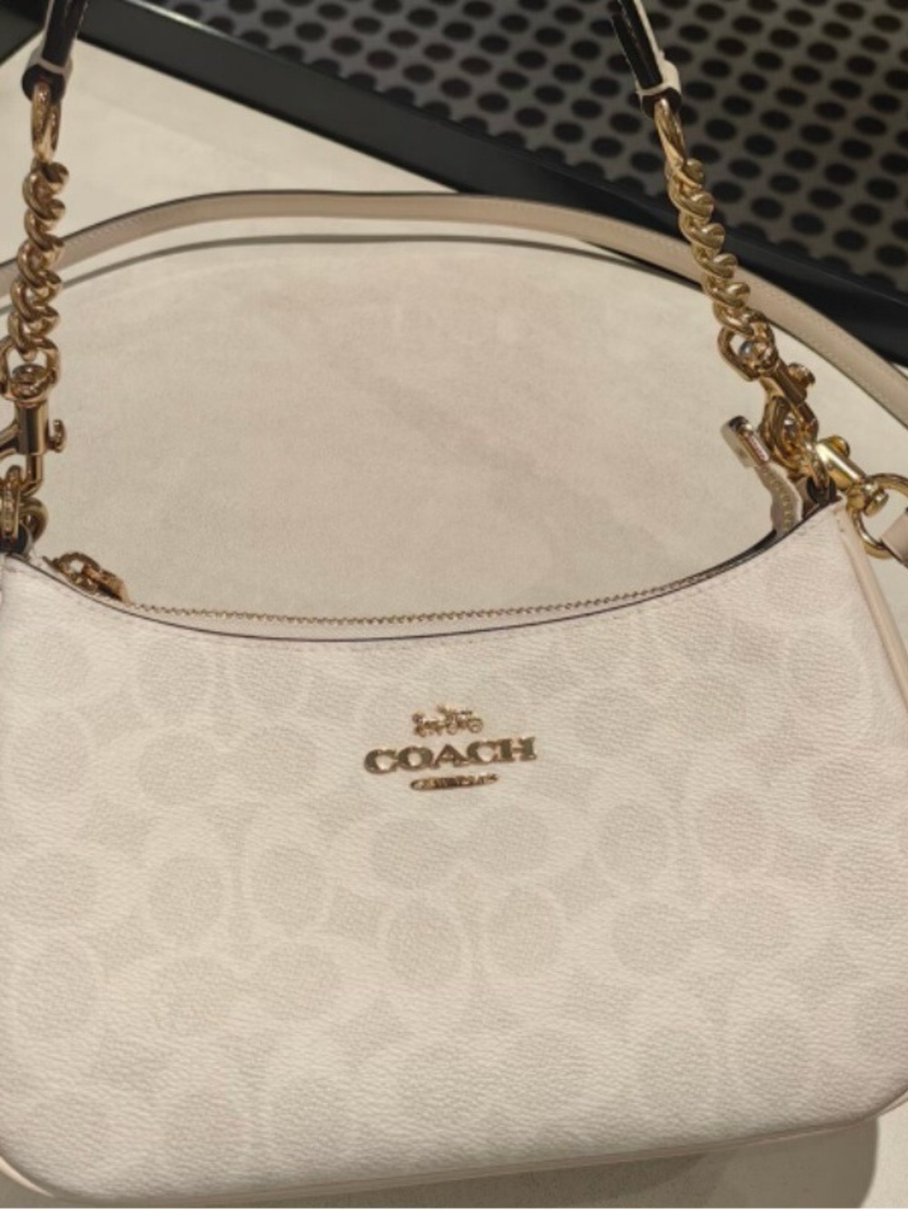 Coach Light Pink Signature Chain Shoulder Bag with Gold Hardware